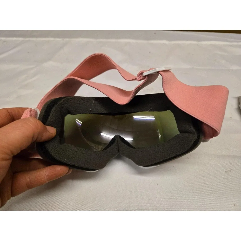 OutdoorMaster Ski Snowboard Goggles White Frame Pink Adjustable Strap Pink Lens